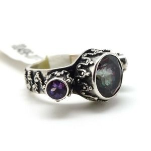 MICHOU Mystic Fire Topaz & African Amethyst Sterling Silver Ring - Size 8 NEW